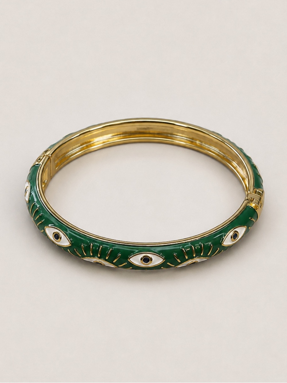 New! Gold-Tone Green Enamel Evil Eye Bangle Bracelet
